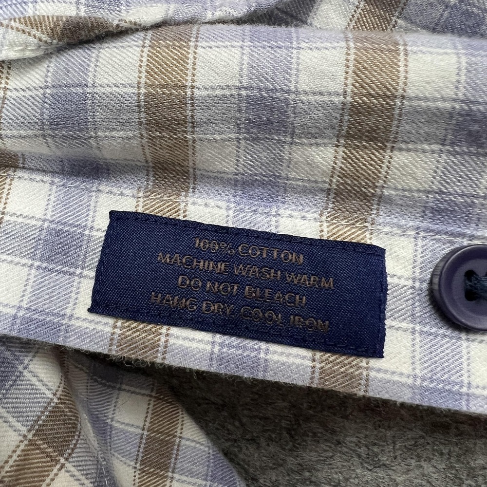 David Donahue Shirt Mens L Blue Beige Check Long Sleeve Button Cotton Office - Picture 15 of 16